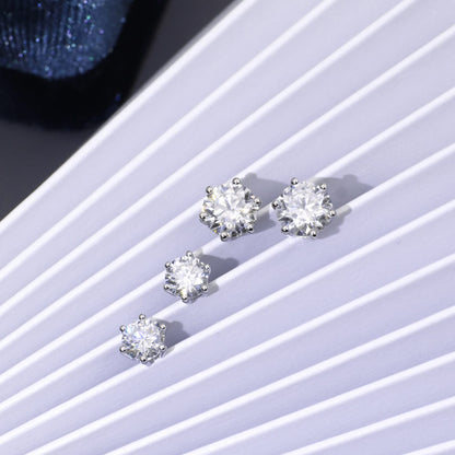 Warm Fortune Moissanite Stud Earrings for Women, 0.5/1.0ct DE VVS Lab Created, 6-Prong Brilliant Round Cut Solitaire, 925 Sterling Silver with 18K White Gold Plated Hypoallergenic