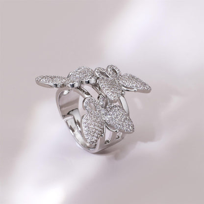 Warm Fortune Pave Butterfly Promise Ring for Her - 18K Gold Plated Cubic Zirconia, Stackable Gift Valentine's Day, Fashion & Daily Elegant Wear,Adjustable
