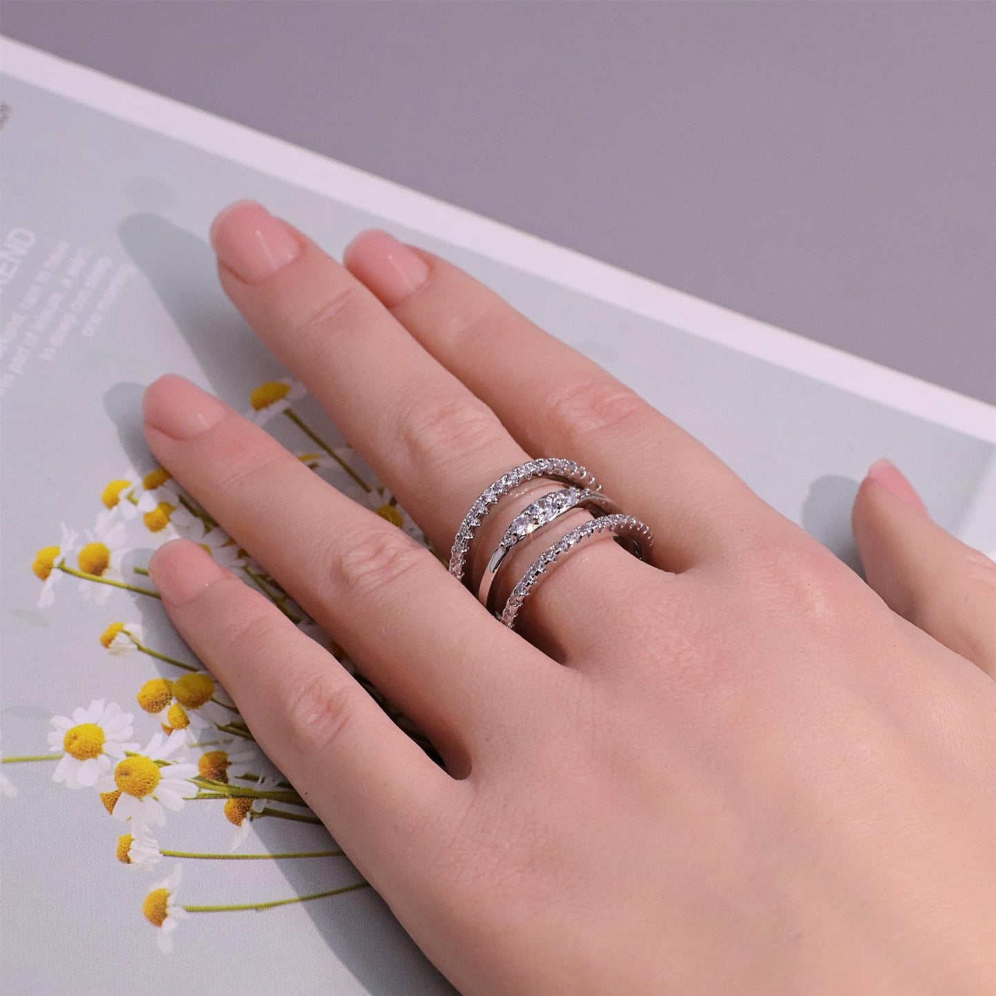 Warm Fortune Triple Wrap Pave Promise Ring for Her - 18K Gold Plated Cubic Zirconia, Stackable Gift Valentine's Day, Fashion & Daily Elegant Wear, Size 6-8