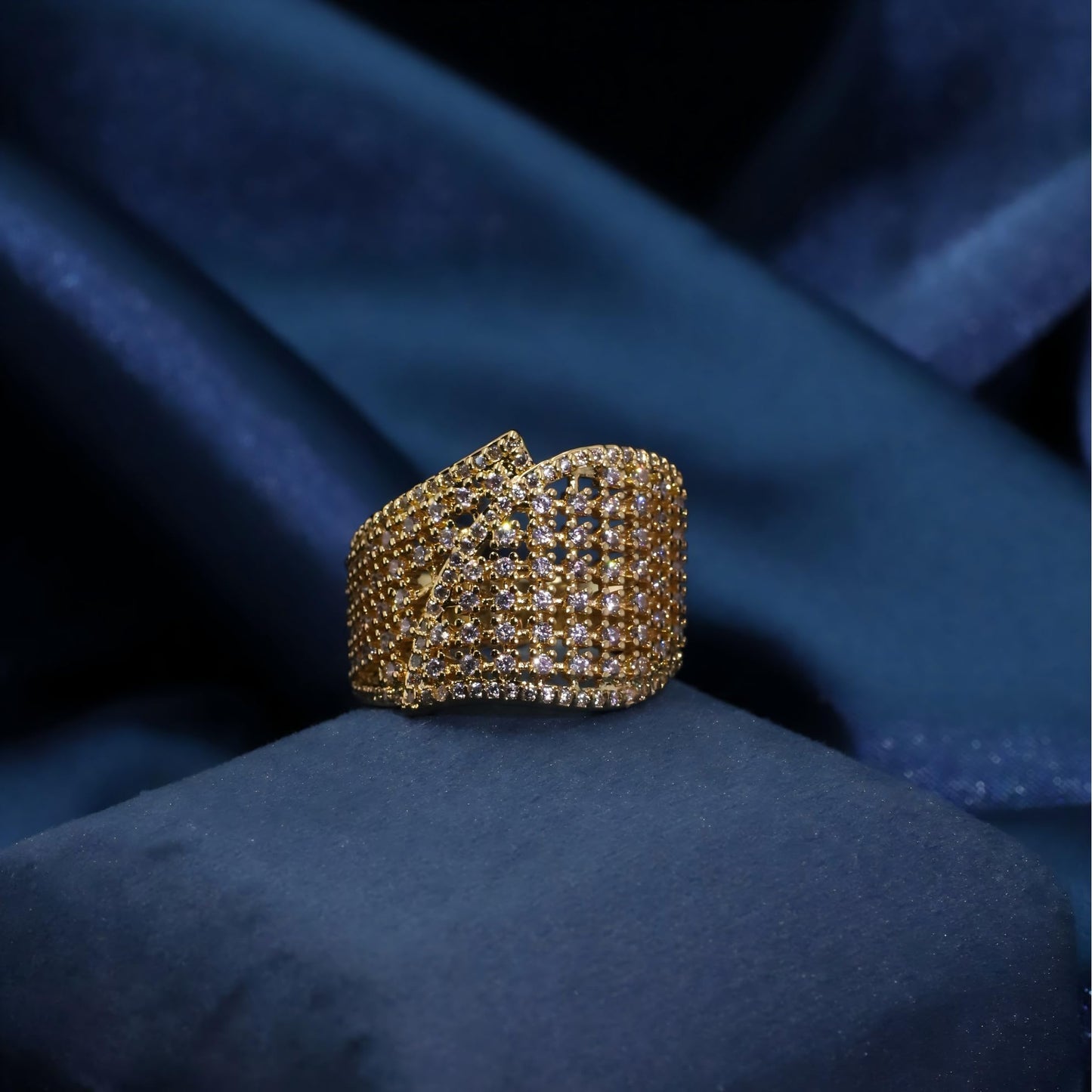 Warm Fortune Gold Plated Cubic Zirconia Band Ring, Hip Hop Street Style For Man or Women Fashion Jewelry