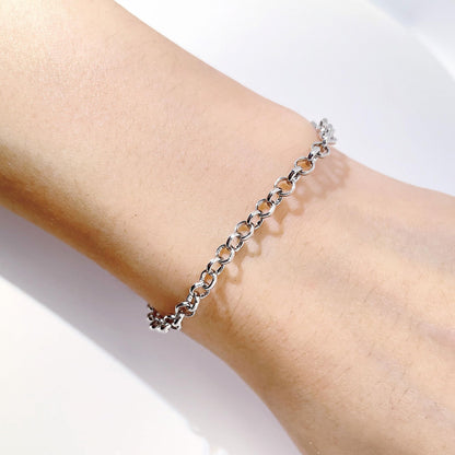 Warm Fortune Rolo Link Bracelet for Women, Silver-Tone 8 Inch Chain with Statement Spring-Ring Clasp, Minimalist Jewelry