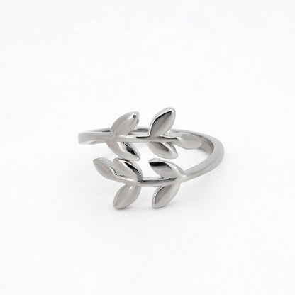 Warm Fortune Leaf Branch Statement Ring for Women, 18K Gold Plated Adjustable Open Band, Dainty Olive Branch Stackable Ring, Nature Inspired Everyday Jewelry Gift