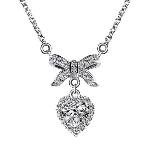 Warm Fortune Moissanite Pendant Necklace for Women, 0.5/1.0 ct DE VVS, 18K White Gold Plated Sterling Silver, 16 inch + 2inch Chain