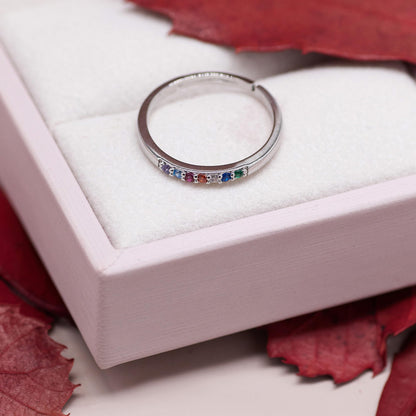Warm Fortune 18K Gold Plated Rainbow CZ Stackable Ring, Dainty Half Eternity Band with Multicolor Stones for Women