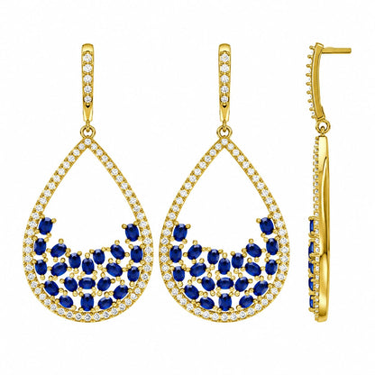 Warm Fortune 18K Gold Plated Blue CZ Teardrop Dangle Earrings