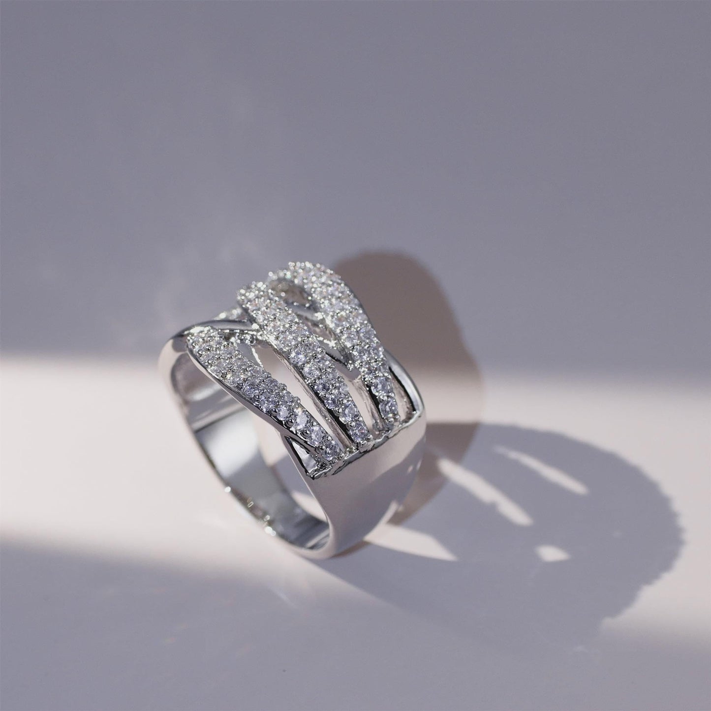 Warm Fortune Multi-Layer Pavé Promise Ring for Her - 18K Gold Plated Cubic Zirconia, Stackable Gift Valentine's Day, Fashion & Daily Elegant Wear,Size 9-10.5