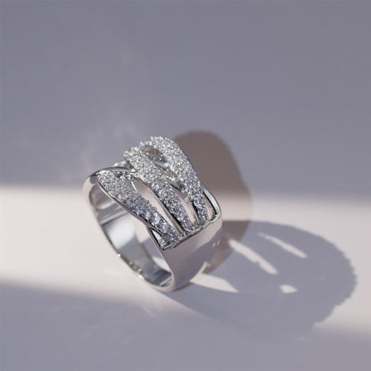 Warm Fortune Multi-Layer Pavé Promise Ring for Her - 18K Gold Plated Cubic Zirconia, Stackable Gift Valentine's Day, Fashion & Daily Elegant Wear,Size 9-10.5