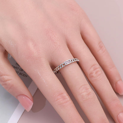 Warm Fortune Thin Cuban Link Rectangle Stone Band Ring - 18K Gold Plated Cubic Zirconia Stackable Gift for Women, Daily Fashion Wear & Casual Accessory, Trendy Street Wear,Adjustable