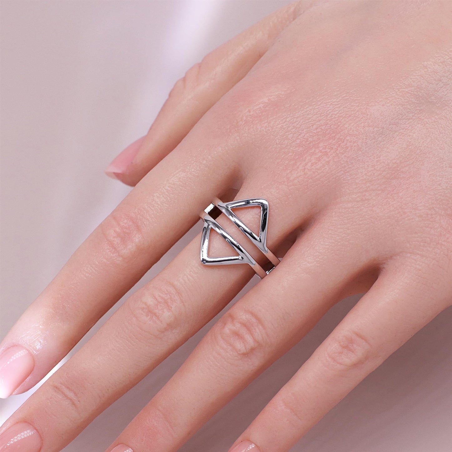 Warm Fortune Double Triangle Open Band Ring - 18K Gold Plated Stackable Gift for Women, Daily Fashion Wear & Casual Accessory, Trendy Street Wear,Size 9-7
