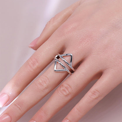Warm Fortune Double Triangle Open Band Ring - 18K Gold Plated Stackable Gift for Women, Daily Fashion Wear & Casual Accessory, Trendy Street Wear,Size 9-7
