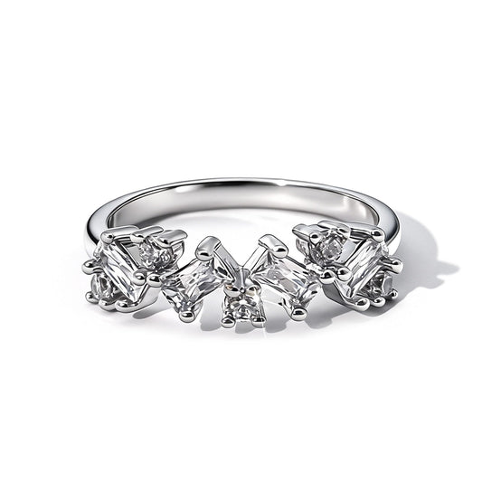 Warm Fortune Baguette Eternity Ring for Her - 18K Gold Plated Cubic Zirconia, Anniversary & Valentine's Day Gift, Timeless Promise Jewelry, Adjustable