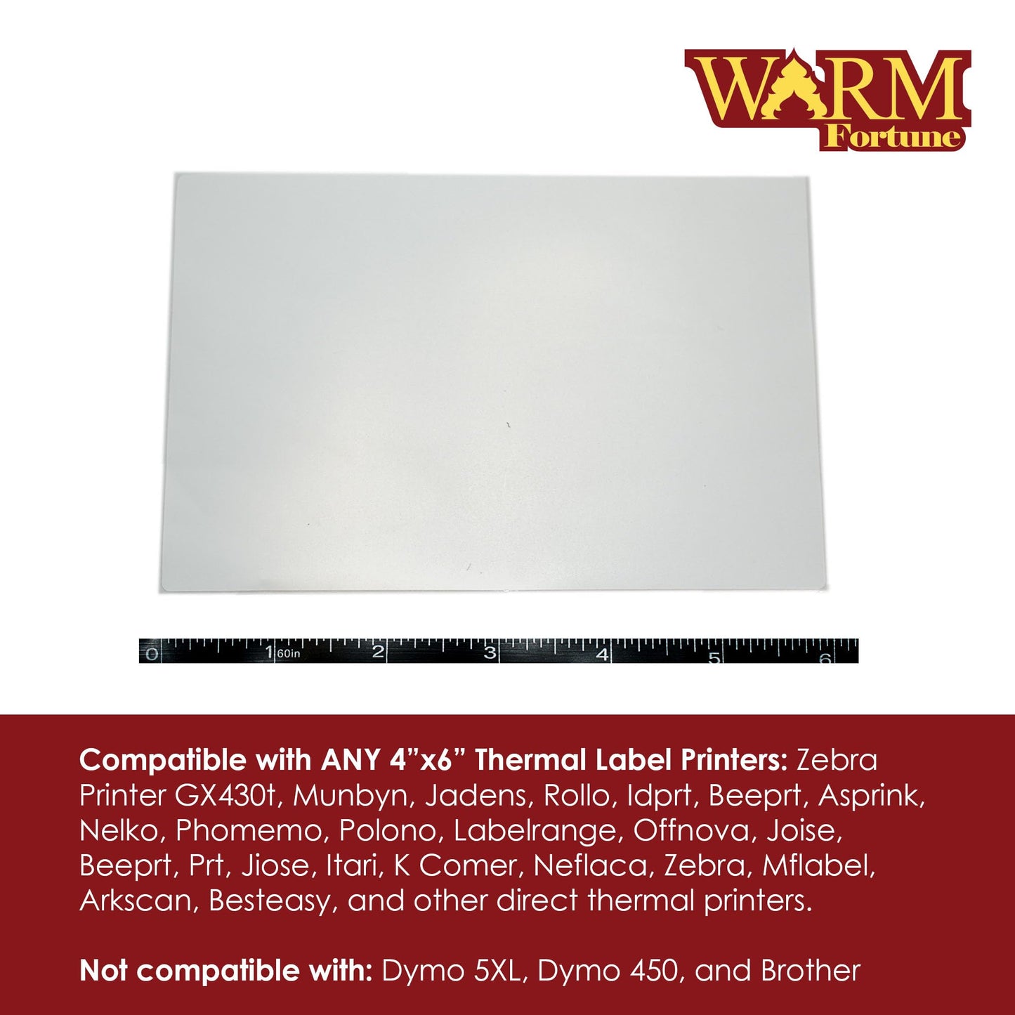 Warm Fortune 4”x6” Direct Thermal Labels, 5000 Labels Total, Adhesive Shipping Labels, Thermal Label Rolls, Compatible with Zebra printers