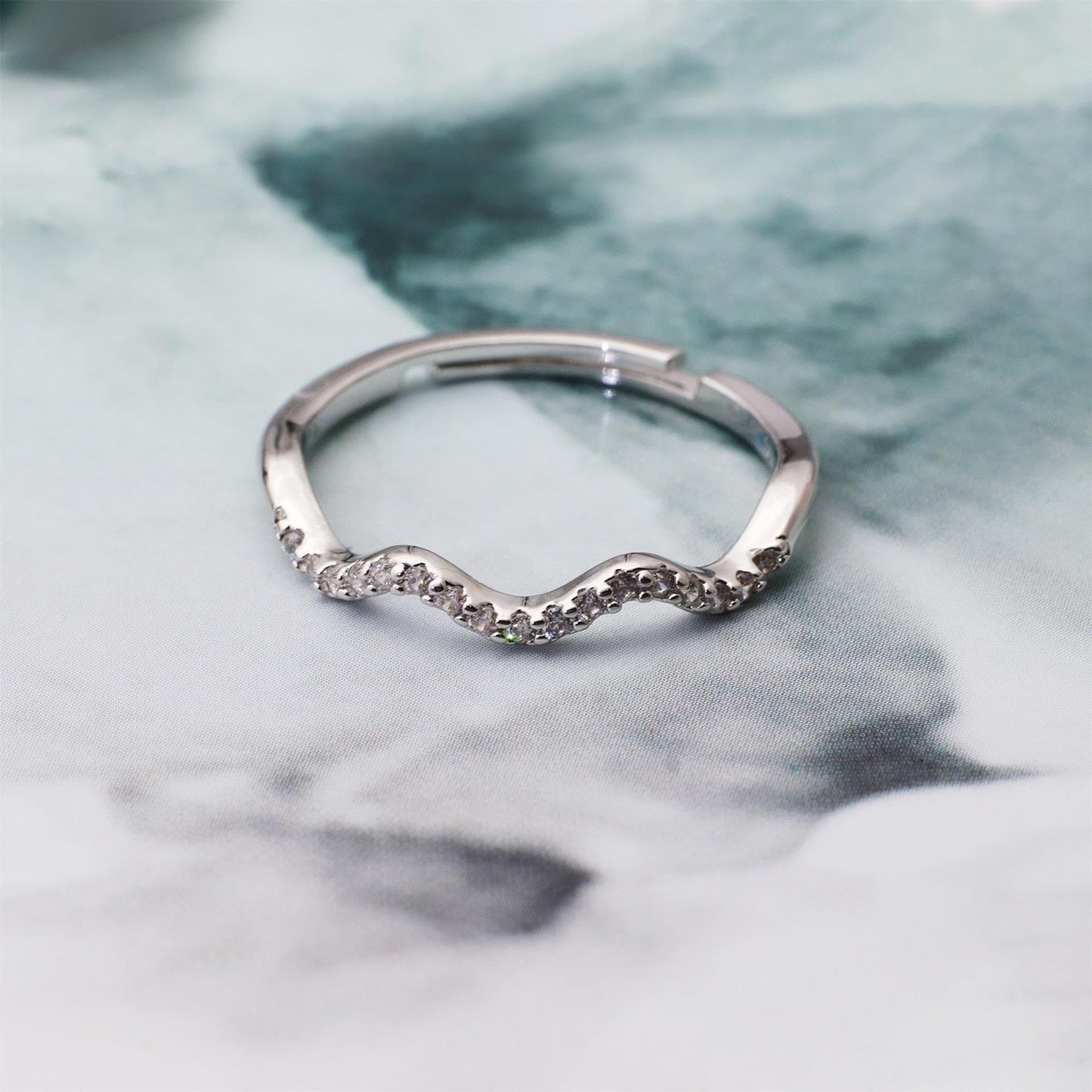 Warm Fortune Wavy Round Eternity Ring for Her - 18K Gold Plated Cubic Zirconia, Anniversary & Valentine's Day Gift, Timeless Promise & Wedding Jewelry,Adjustable