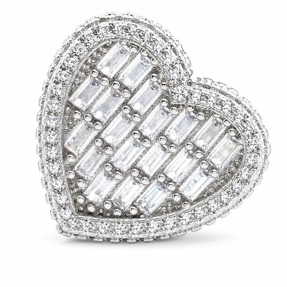 Warm Fortune Large‑Heart Baguette‑CZ Halo Statement Ring for Women, 18K White Gold Plated Double‑Layer Baguette‑Shaped Cubic Zirconia Statement Band, Dainty Elegant Jewelry, Size 9