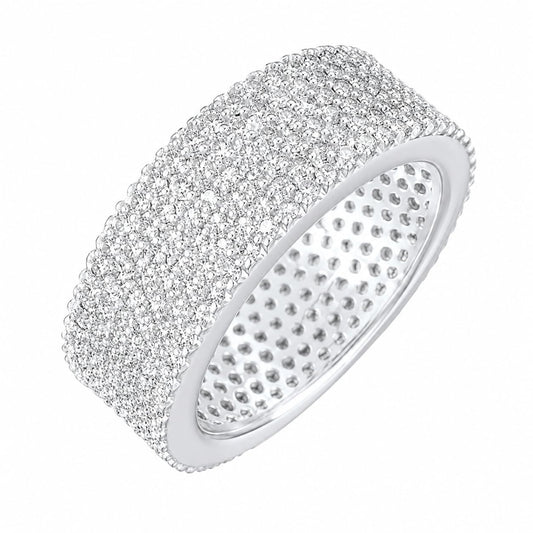Warm Fortune Full Pave CZ Band Ring for Women, 18K White Gold Plated Round Cubic Zirconia Eternity Band, Dainty Elegant Jewelry, Size 8.5-9