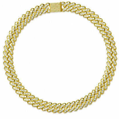Warm Fortune Double Row Pave Cuban Link Chain Necklace for Women, White or 18K Yellow Gold Plated, Clear and Pink CZ, 22 and 24 Inch Chain, Pave Link Design