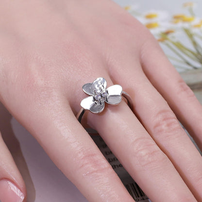 Warm Fortune Minimalist Four-Leaf Clover Promise Ring for Her - 18K Gold Plated Cubic Zirconia, Stackable Gift Valentine's Day, Fashion & Daily Elegant Wear, Size 5-9