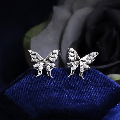 Warm Fortune Butterfly Moissanite Stud Earrings for Women, Fashion Lab Created DE VVS, 925 Sterling Silver 18K White Gold Plated Hypoallergenic