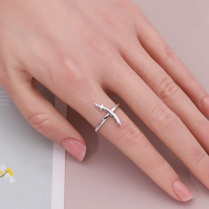 Warm Fortune Dagger Shaped Promise Ring for Her - 18K Gold Plated Cubic Zirconia, Stackable Gift Valentine's Day, Fashion & Daily Elegant Wear,Adjustable