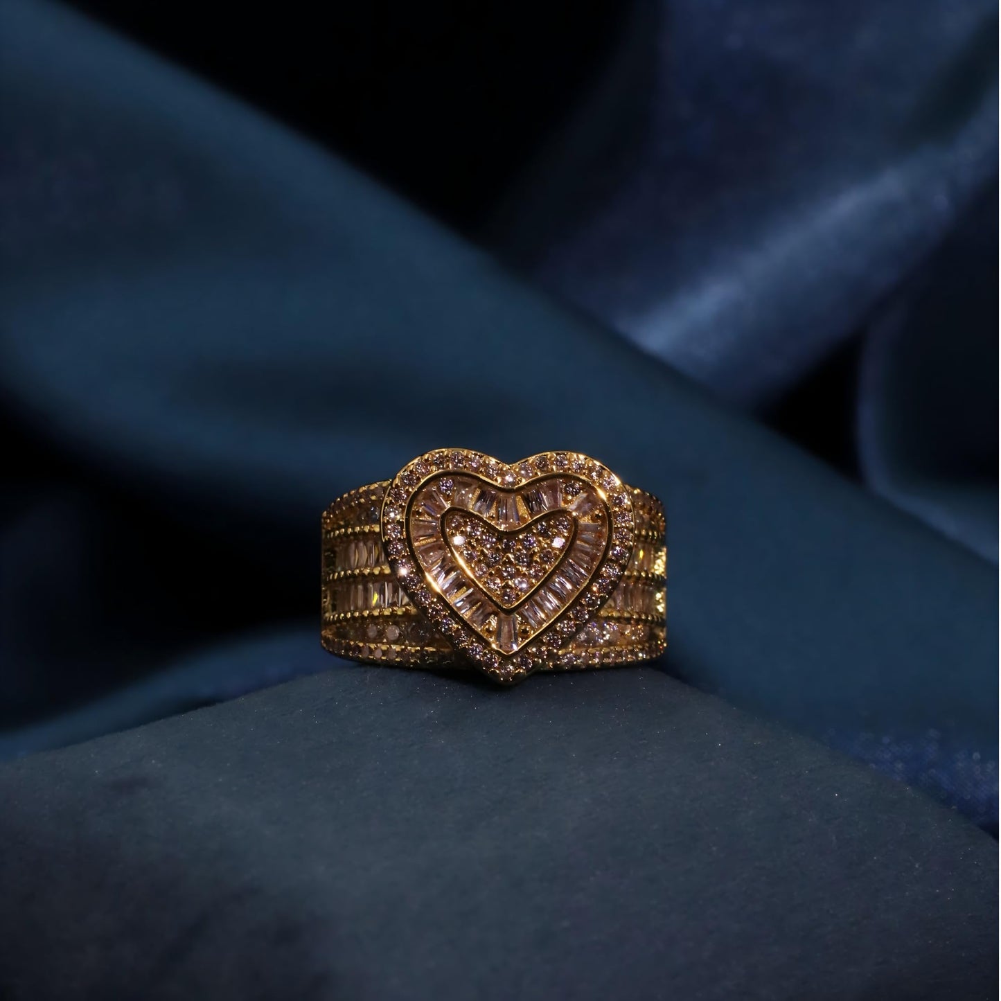 Warm Fortune Gold Plated Cubic Zirconia Band Ring, Hip Hop Street Style For Man or Women Fashion Jewelry