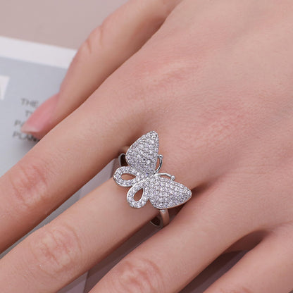 Warm Fortune Butterfly Promise Ring for Her - 18K Gold Plated Cubic Zirconia, Stackable Gift Valentine's Day, Fashion & Daily Elegant Wear,Size 6-9