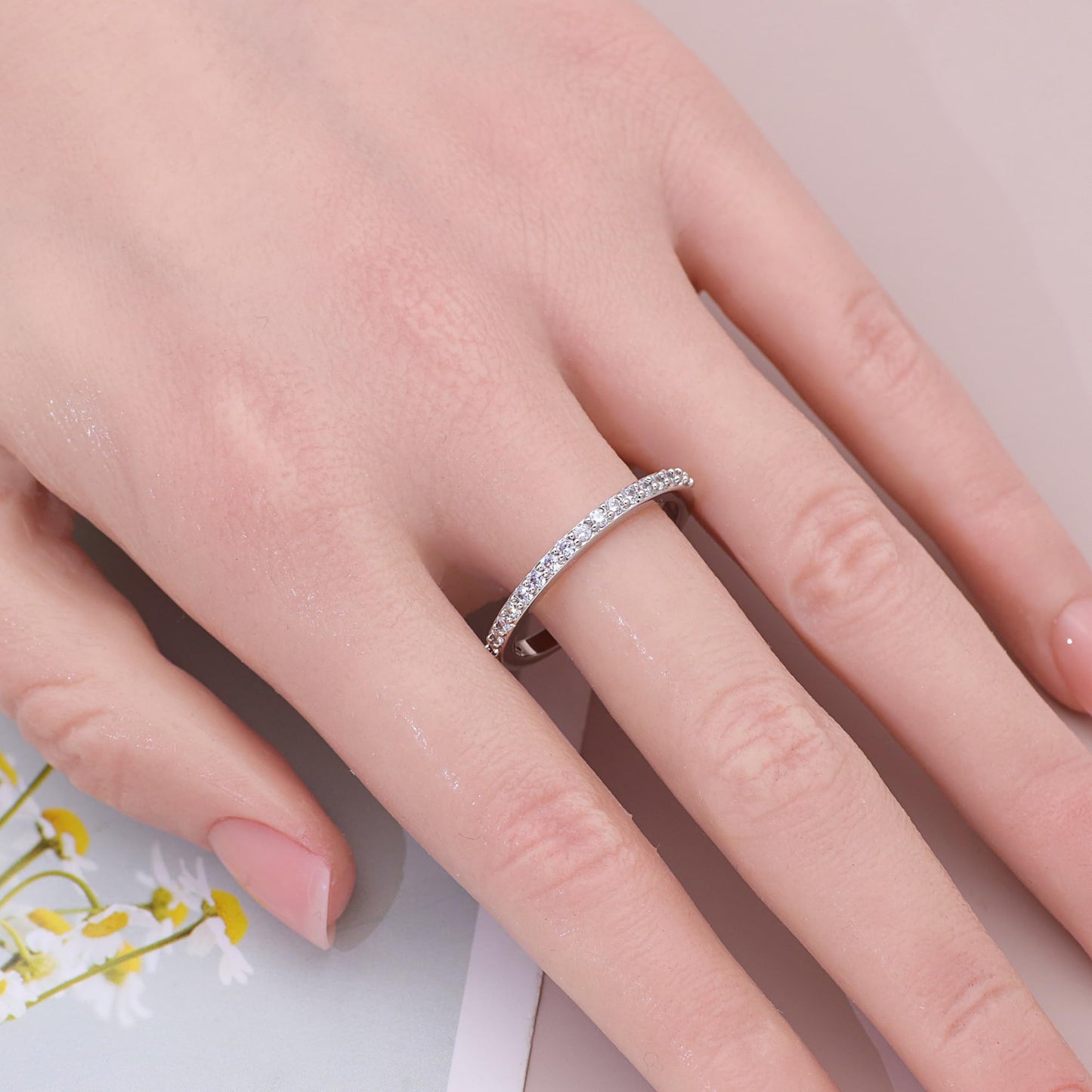 Warm Fortune Half Round Eternity Ring for Her - 18K Gold Plated Cubic Zirconia, Anniversary & Valentine's Day Gift, Timeless Promise & Wedding Jewelry, Size 5-8