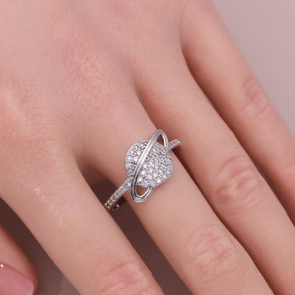 Warm Fortune Saturn Shaped Promise Ring for Her - 18K Gold Plated Cubic Zirconia, Stackable Gift Valentine's Day, Fashion & Daily Elegant Wear, Size 6.5-8