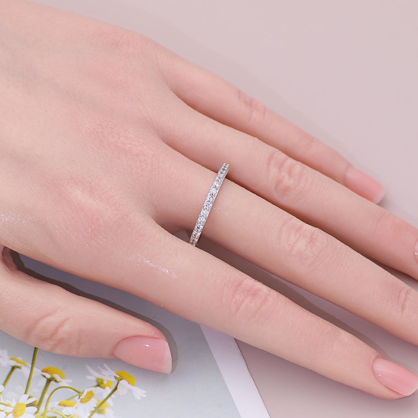 Warm Fortune Half Round Eternity Ring for Her - 18K Gold Plated Cubic Zirconia, Anniversary & Valentine's Day Gift, Timeless Promise & Wedding Jewelry, Size 5-8