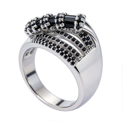 Warm Fortune Coiled Snake Black CZ Statement Ring for Women,18K Gold Plated Metal Multi Band Ring, Gothic Pave Crystal Cocktail Jewelry，Size 7-9