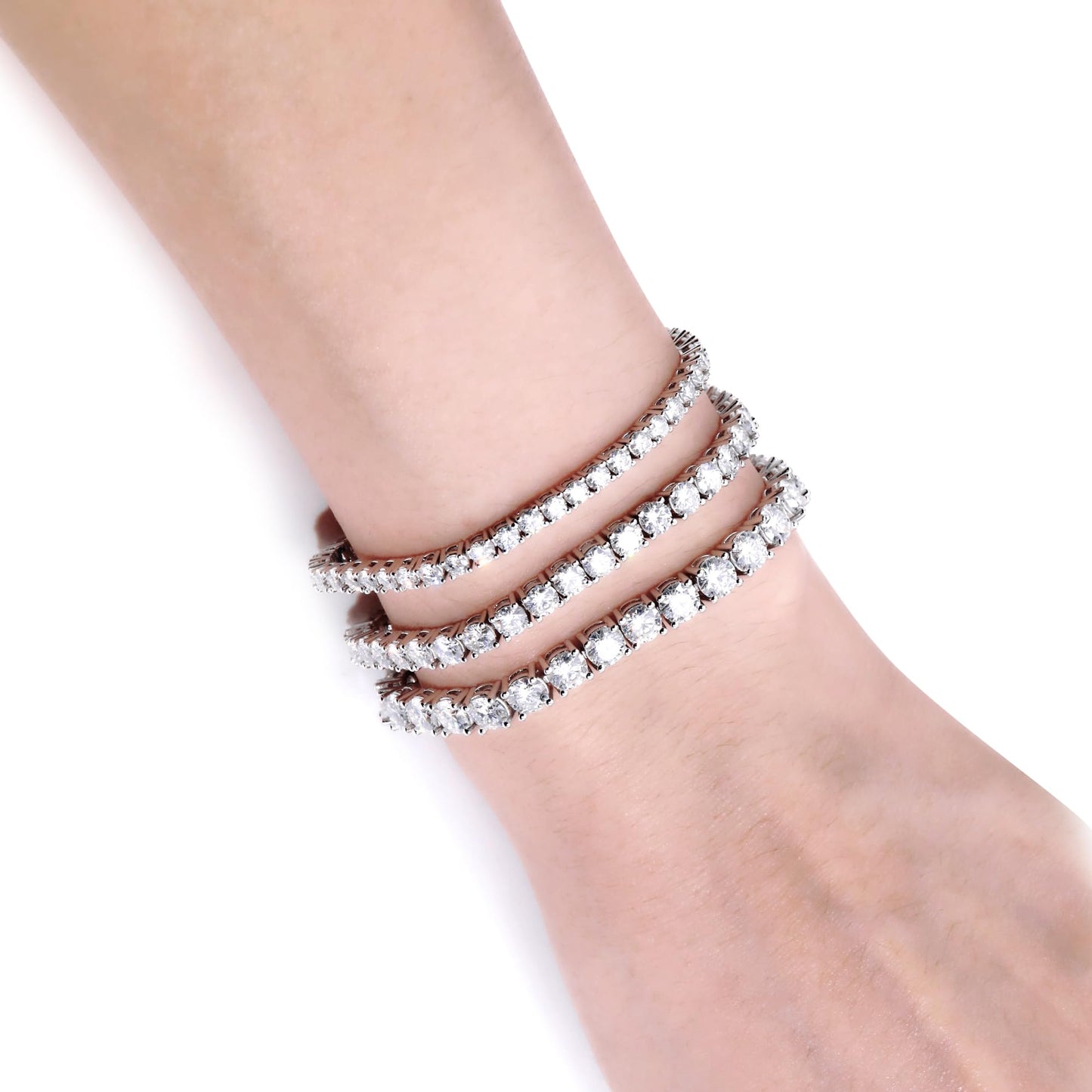 Warm Fortune Moissanite Diamond Tennis Bracelet for Women, 5.2-17ct Lab Created Diamond, 3/4/5mm DE VVS, 18K White Gold Plated , Gift for Her, Size 6.5/7 Inch