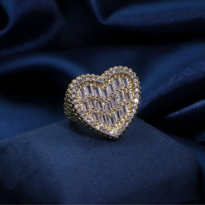 Warm Fortune Gold Plated Cubic Zirconia Band Ring, Hip Hop Street Style For Man or Women Fashion Jewelry