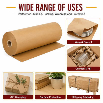 Warm Fortune Brown Kraft Paper Roll 12" x 1200 Ft, 30 lb Packing Paper for Moving, Shipping, Wrapping, Void Fill, Cushioning, Gift Wrapping, Surface Protection and Packaging Supplies (1)