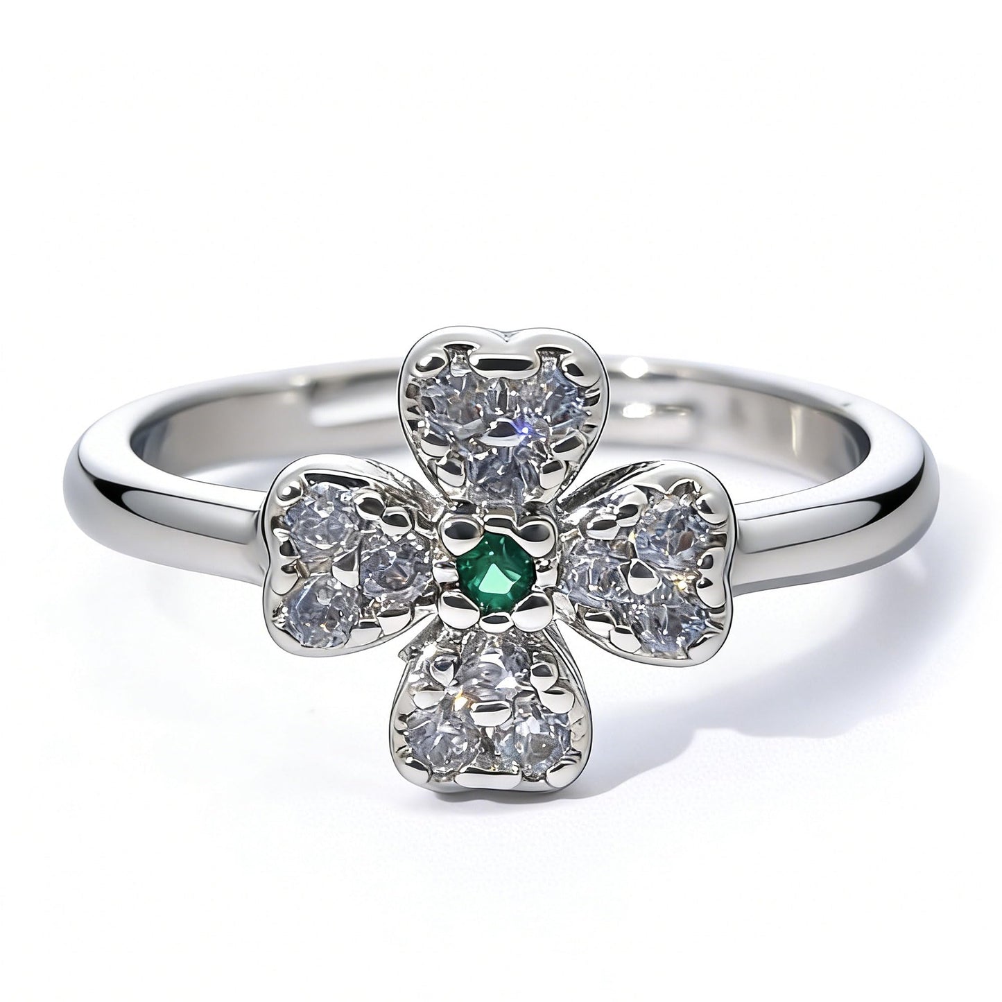 Warm Fortune Four-Leaf Clover Promise Ring for Her - 18K Gold Plated Cubic Zirconia, Stackable Gift Valentine's Day, Fashion & Daily Elegant Wear,Adjustable