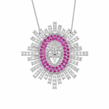 Warm Fortune 18K White Gold Plated CZ Sacred Heart Pendant Necklace