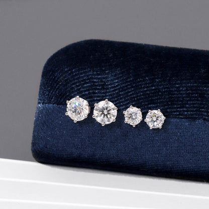 Warm Fortune Moissanite Stud Earrings for Women, 0.5/1.0ct DE VVS Lab Created, 6-Prong Brilliant Round Cut Solitaire, 925 Sterling Silver with 18K White Gold Plated Hypoallergenic