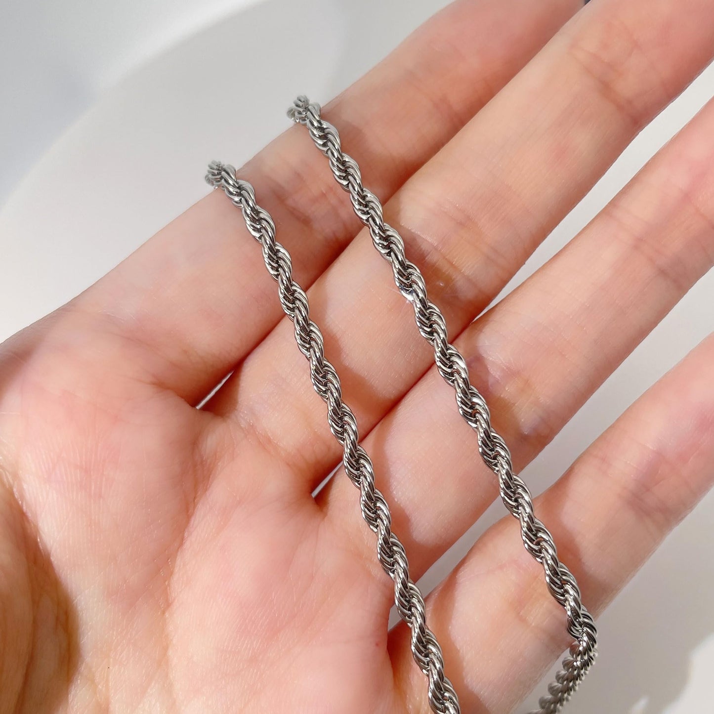 Warm Fortune 18K White Gold Plated Twisted Rope Chain Necklace