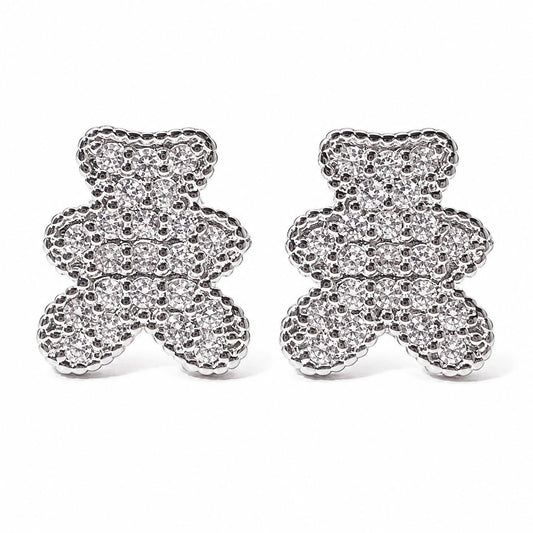 Warm Fortune 18K Gold Plated Bear Cubic Zirconia Stud Earrings for Women Hypoallergenic - Valentine's Day, Mother's Day, Birthday Gift for Her