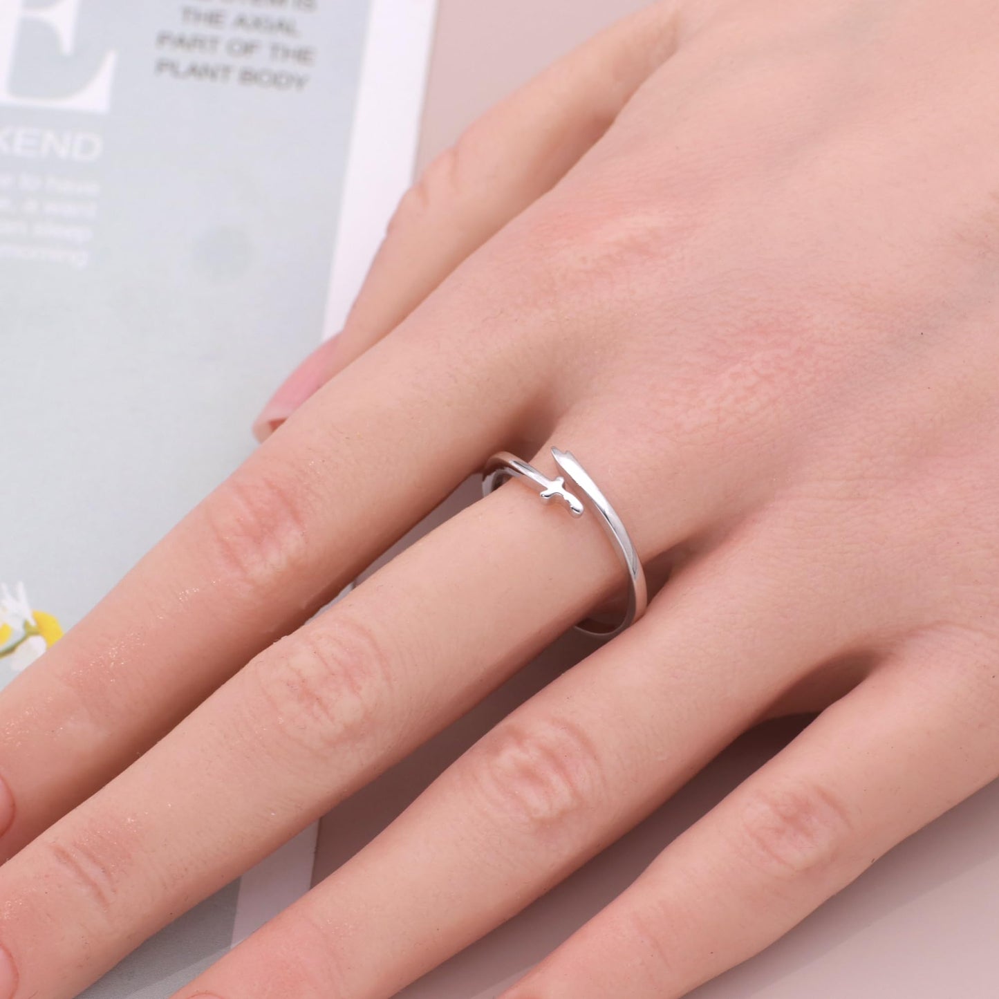 Warm Fortune Open Sword Shaped Promise Ring for Her - 18K Gold Plated Cubic Zirconia, Stackable Gift Valentine's Day, Fashion & Daily Elegant Wear,Adjustable