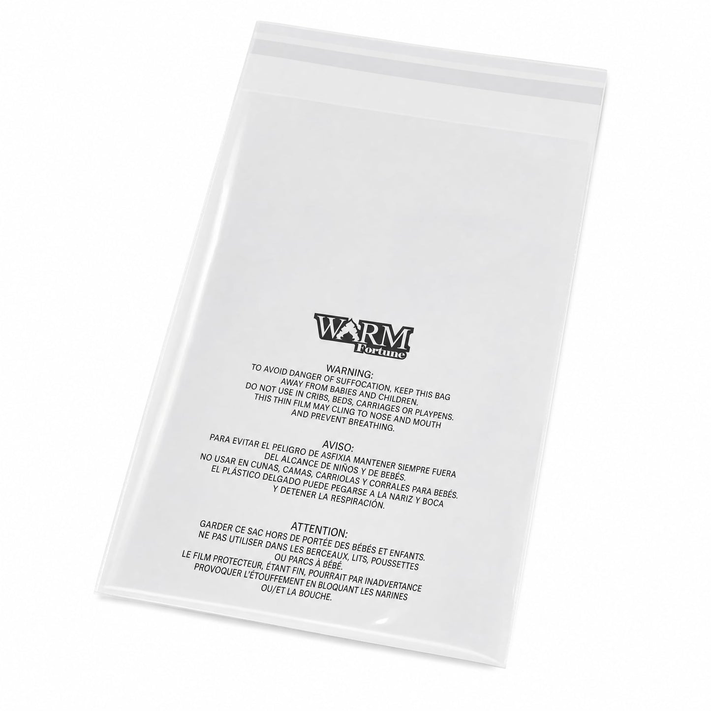 Warm Fortune - 6” X 9” Self Seal Clear Poly Bags with Suffocation Warning for Packaging,Shipping,T Shirts & Shipping- Permanent Adhesive,Resealable Glue