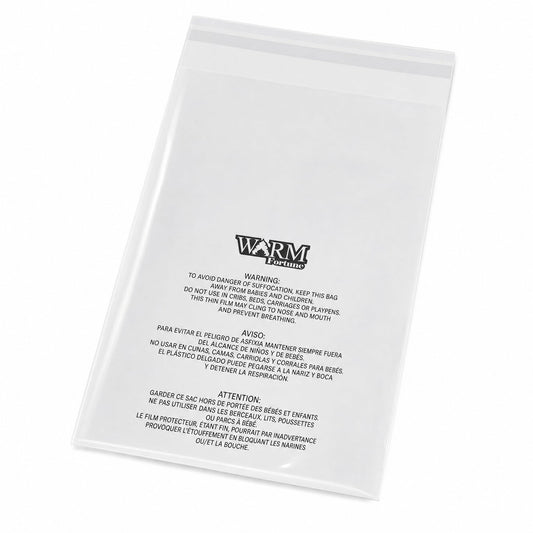Warm Fortune - 6” X 9” Self Seal Clear Poly Bags with Suffocation Warning for Packaging,Shipping,T Shirts & Shipping- Permanent Adhesive,Resealable Glue