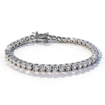 Warm Fortune Classic Tennis Bracelet for Women, White Gold Plated, Clear CZ, 7.5 Inch, Round Stone Link Design