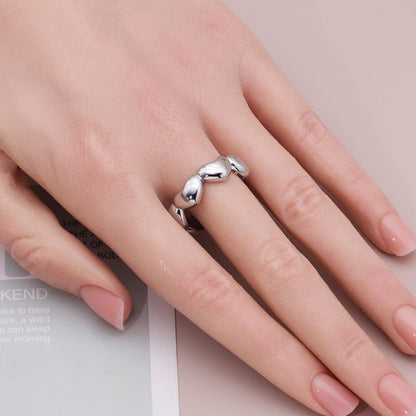Warm Fortune Connected Heart Band Ring - 18K Gold Plated Cubic Zirconia Stackable Gift for Women, Daily Fashion Wear & Casual Accessory, Trendy Street Wear, Adjustable