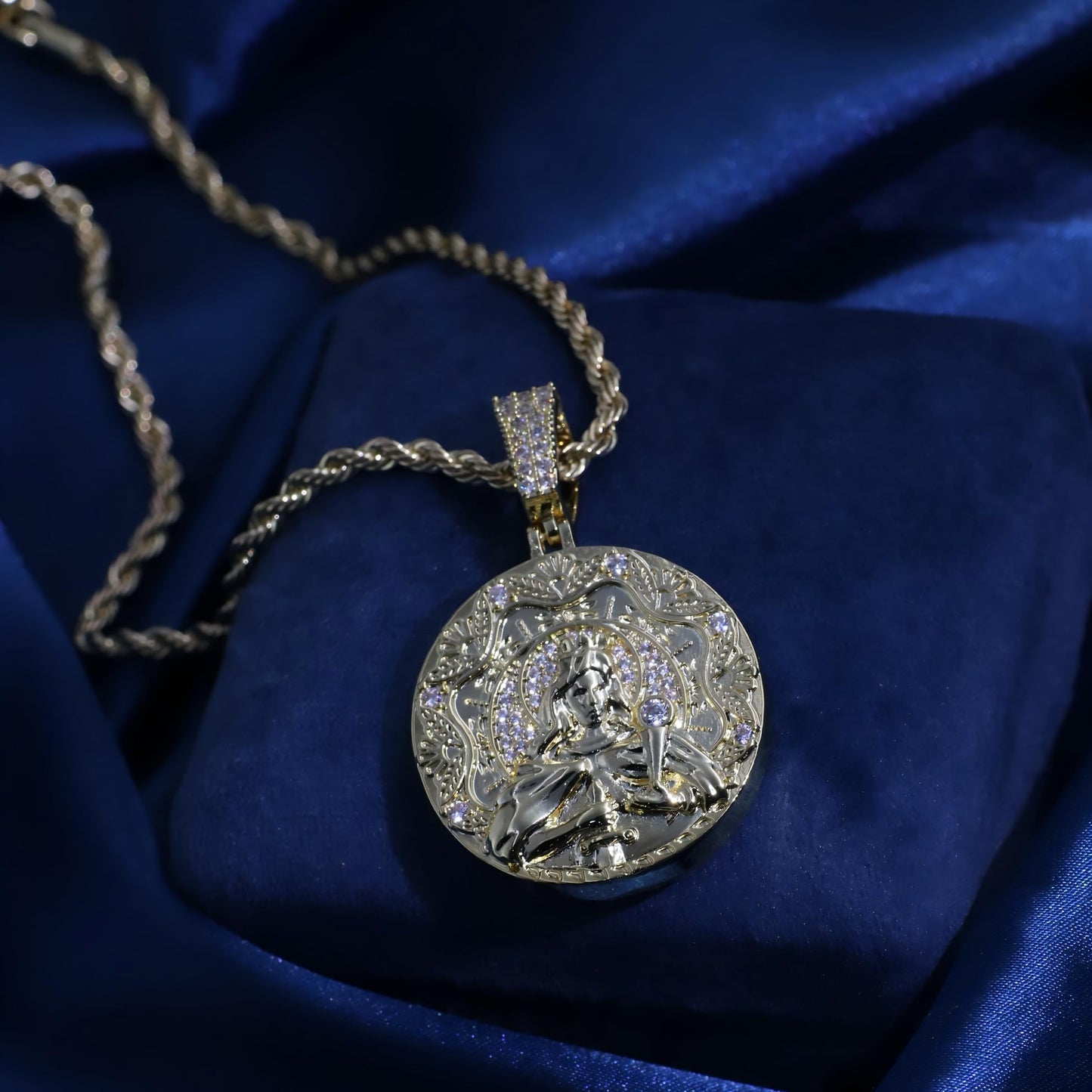 Warm Fortune Hip Hop Pendant Necklace for Women Men,Gold Plated Cubic Zirconia,18+2inch Chain,Street Style Fashion Jewelry