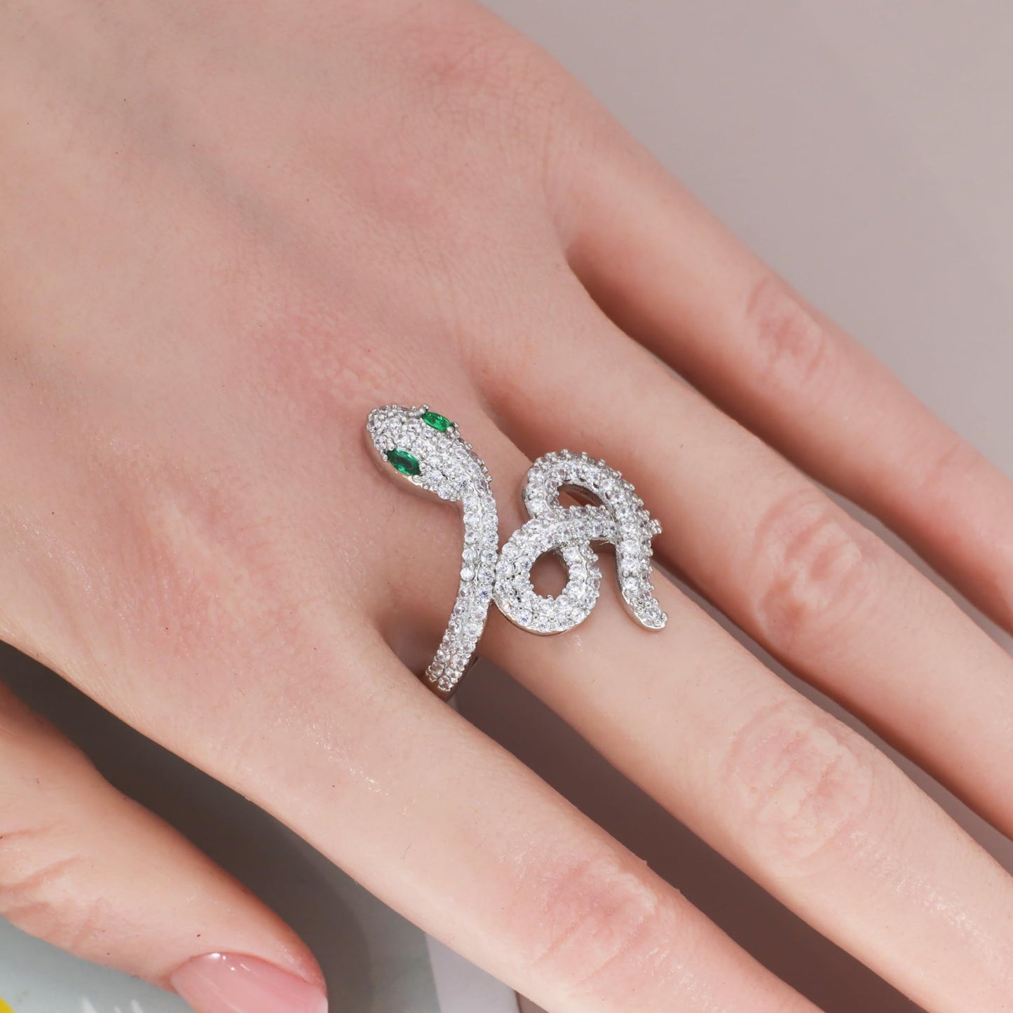 Warm Fortune Snake Promise Ring for Her - 18K Gold Plated Cubic Zirconia, Stackable Gift Valentine's Day, Fashion & Daily Elegant Wear,Size 7-9