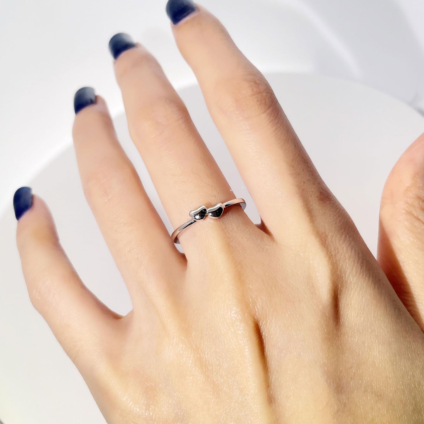 Warm Fortune Double Heart Promise Ring for Her - 18K Gold Plated Cubic Zirconia, Stackable Gift Valentine's Day, Fashion & Daily Elegant Wear, Adjustable