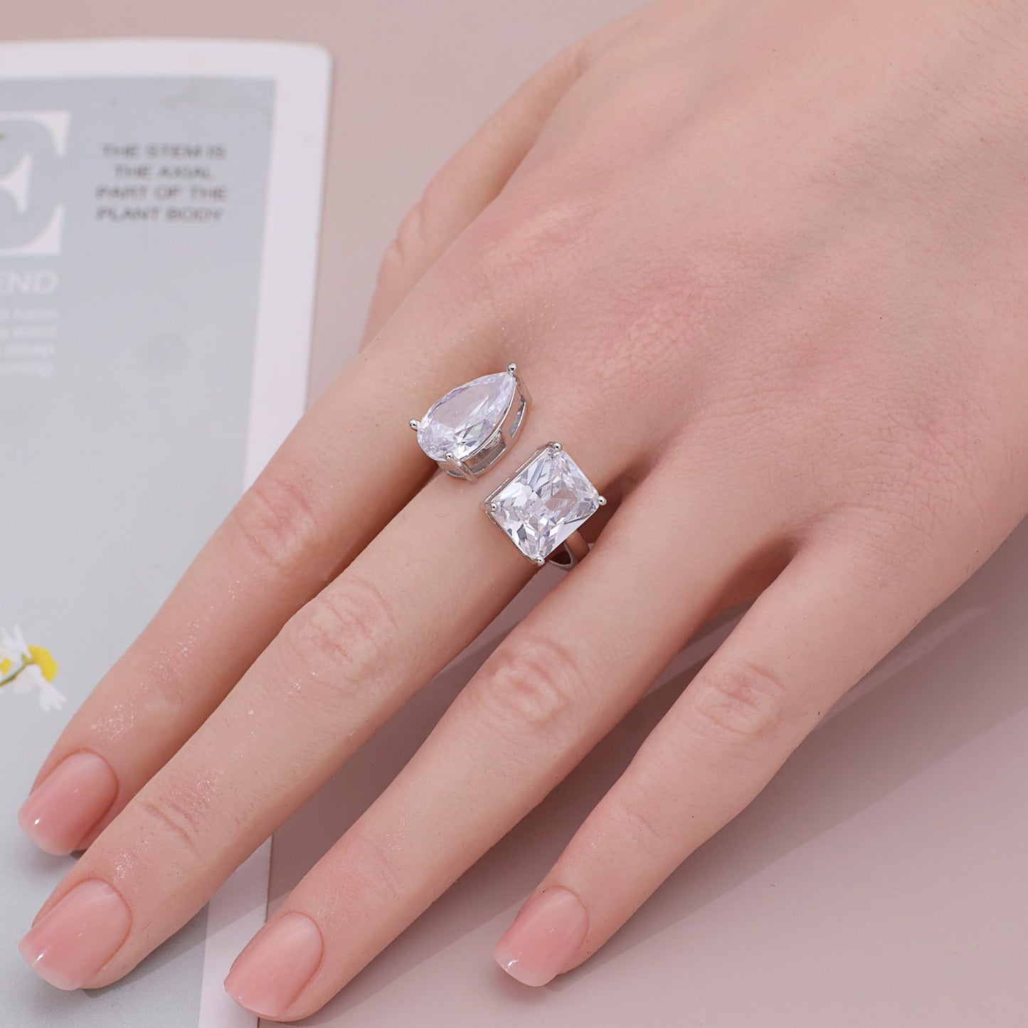 Warm Fortune Teardrop & Rectangle Engagement Ring for Women - 18K Gold Plated Cubic Zirconia, Wedding Proposal Gift, Romantic Promise, Adjustable