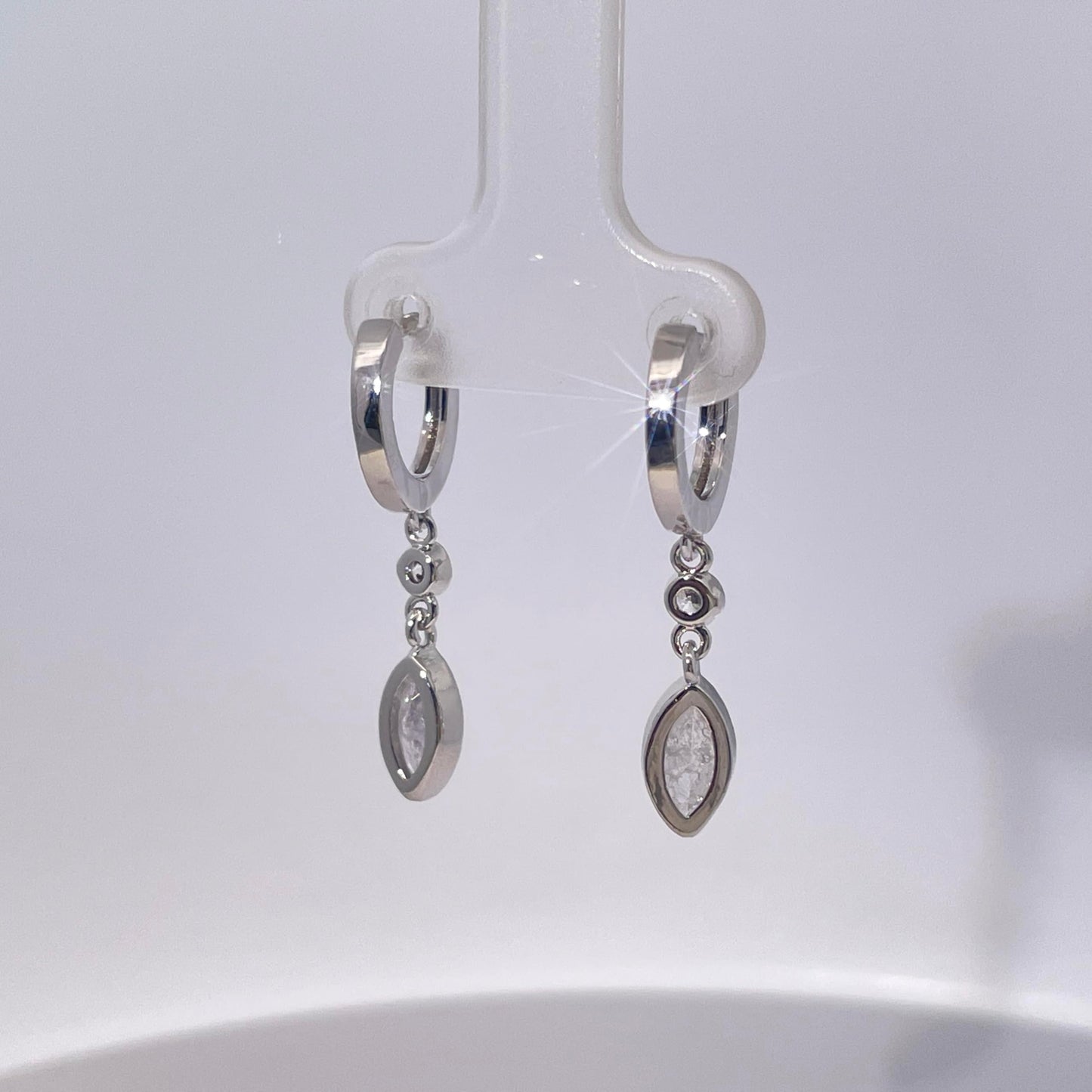 Warm Fortune Silver Tone Teardrop Cubic Zirconia Dangle Hoop Earrings, Minimalist Fashion Jewelry for Women, Sleek Daily & Office Wear