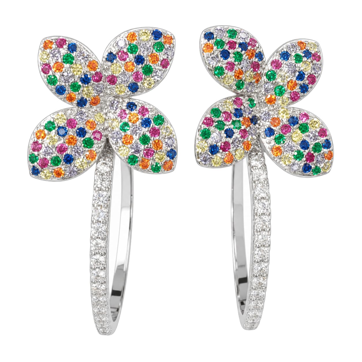Warm Fortune 18K Gold Plated Multi-Color Flower Cubic Zirconia Hoop Earrings for Women Hypoallergenic - Valentine's Day, Mother's Day, Birthday Gift for Her