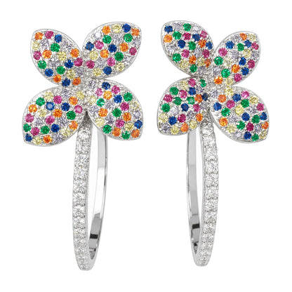 Warm Fortune 18K Gold Plated Multi-Color Flower Cubic Zirconia Hoop Earrings for Women Hypoallergenic - Valentine's Day, Mother's Day, Birthday Gift for Her