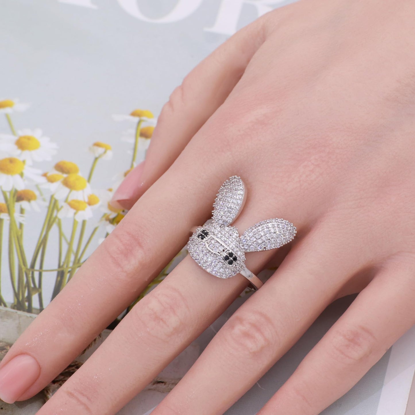 Warm Fortune Cool Rabbit Shaped Promise Ring for Her - 18K Gold Plated Cubic Zirconia, Stackable Gift Valentine's Day, Fashion & Daily Elegant Wear, Size 6-9